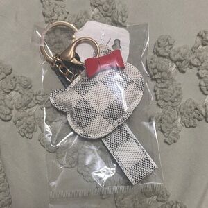 Checkered Keychain with Red Bow